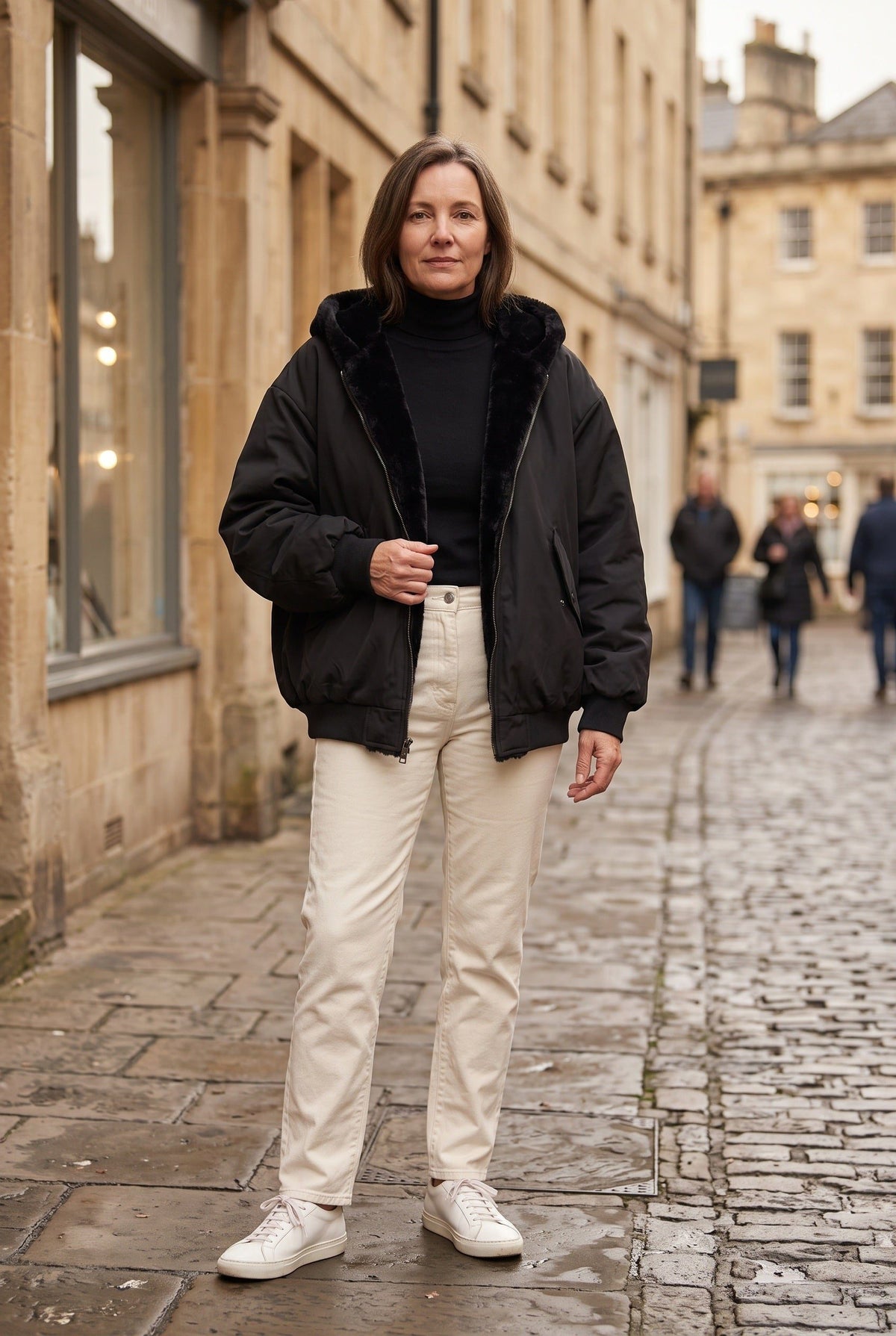 Oversized Hooded Puffer Jacket with Faux Fur Trim for Women - View 4
