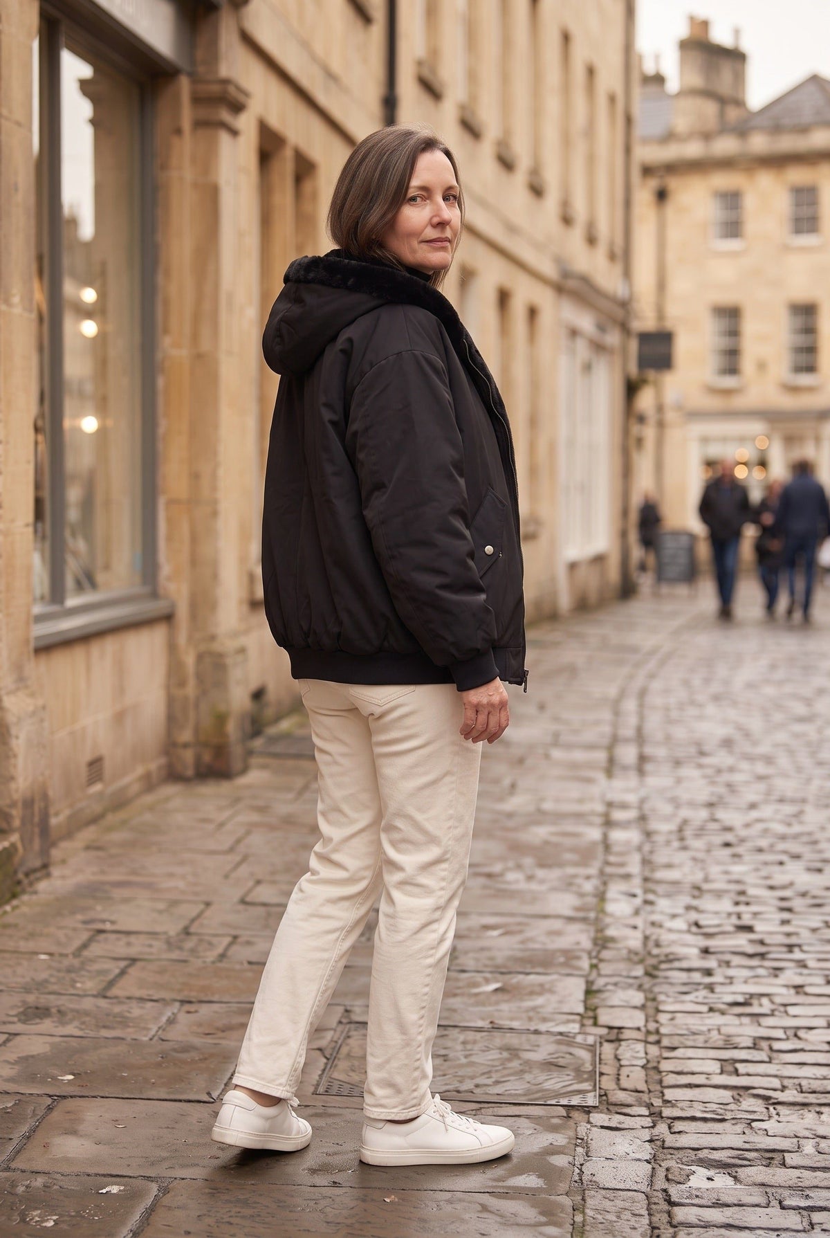 Oversized Hooded Puffer Jacket with Faux Fur Trim for Women - View 5
