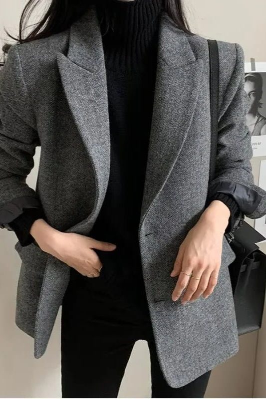 Oversized Notched Collar Blazer for Women - Grijs