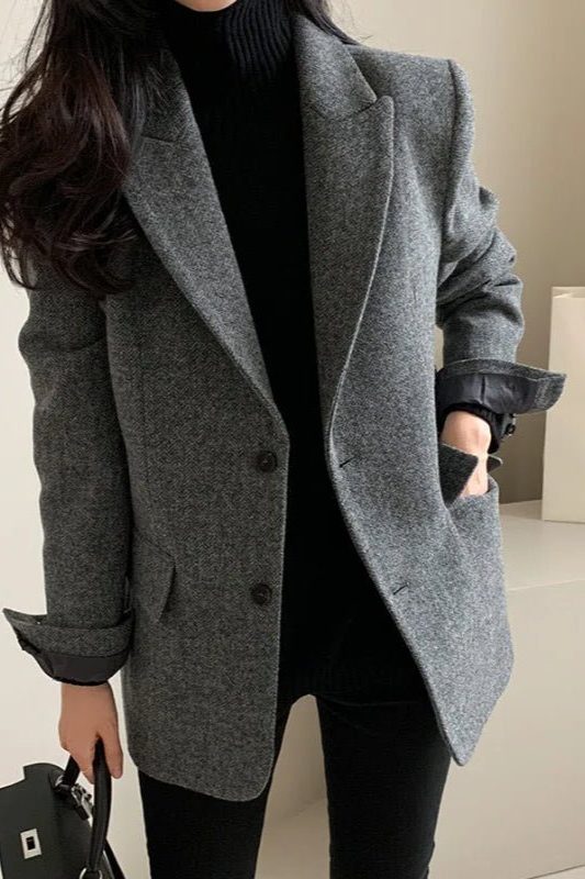 Oversized Notched Collar Blazer for Women - Grijs (2)