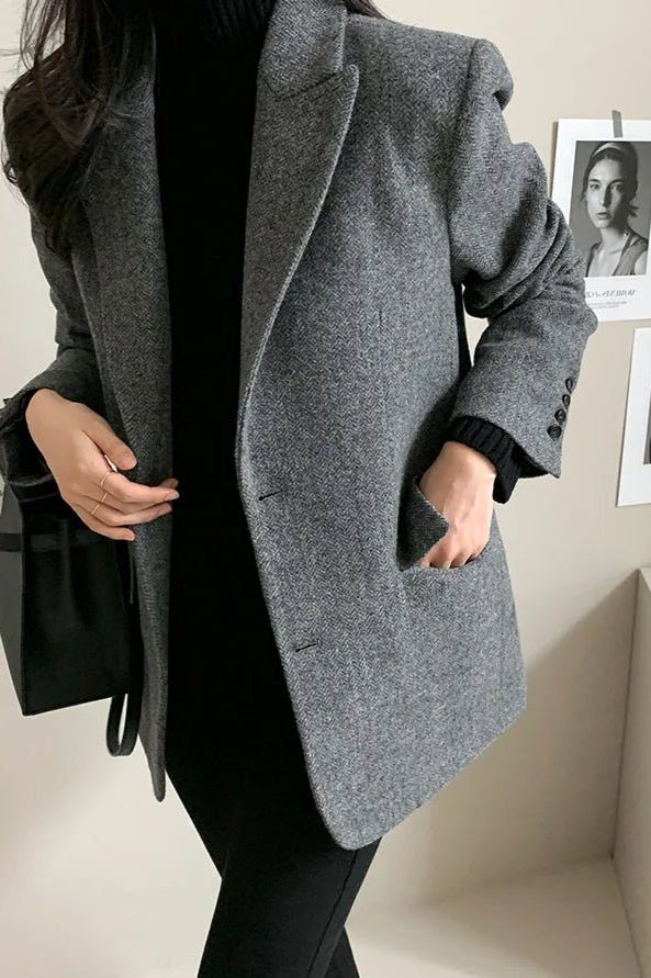 Oversized Notched Collar Blazer for Women - Grijs (3)
