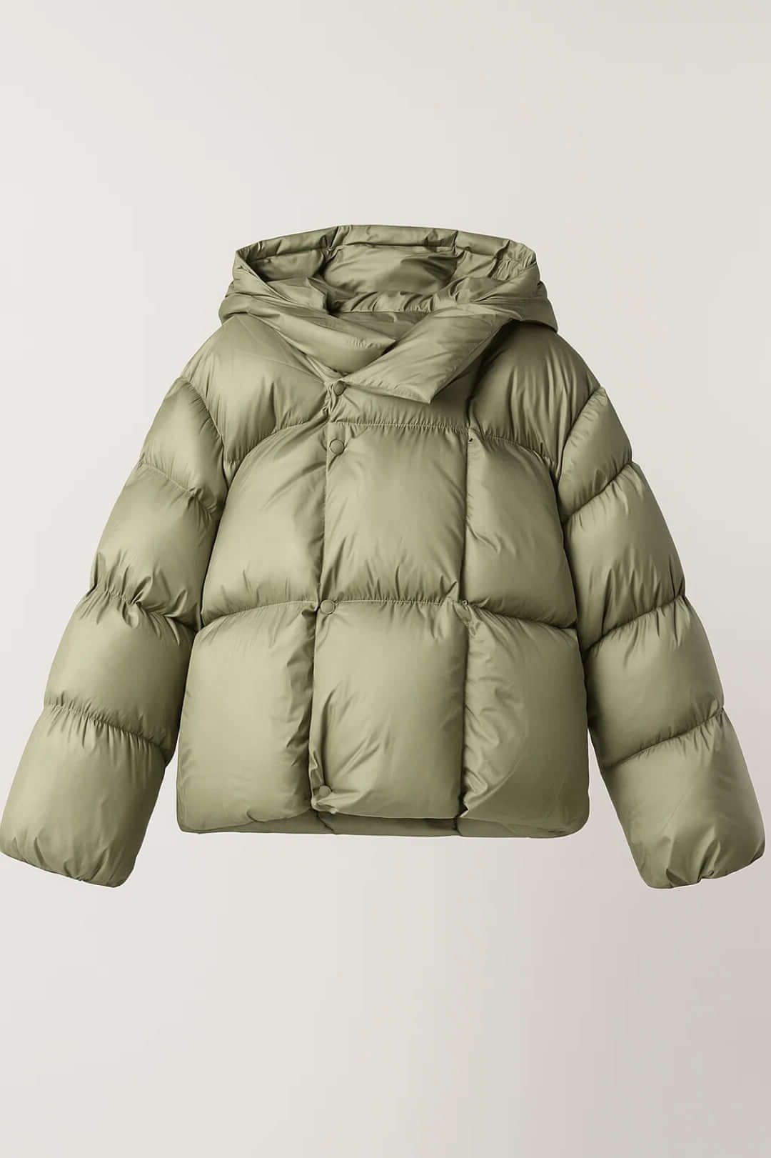 Oversized Puffer Jacket with Stand Collar for Women - Olive green