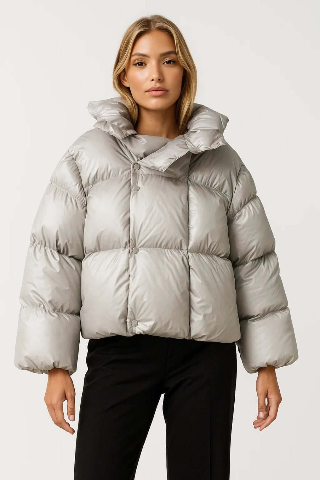 Oversized Puffer Jacket with Stand Collar for Women - View 2