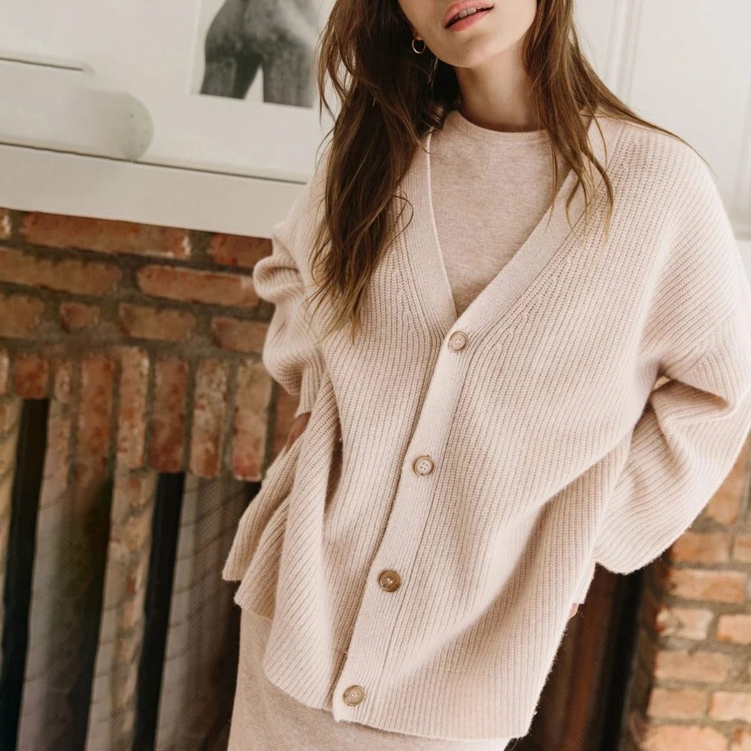 Oversized Ribbed Knit Cardigan for Women - Pink