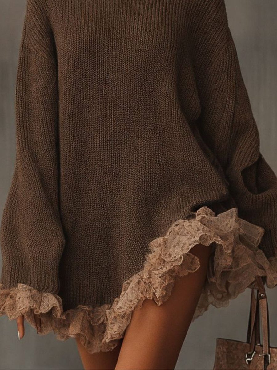 Oversized Ribbed Knit Roll Neck Formal Mini Dress for Women