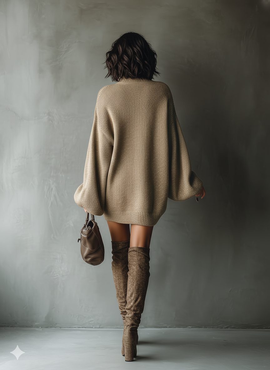 Oversized Roll Neck Ribbed Knit Mini Dress for Women - View 10
