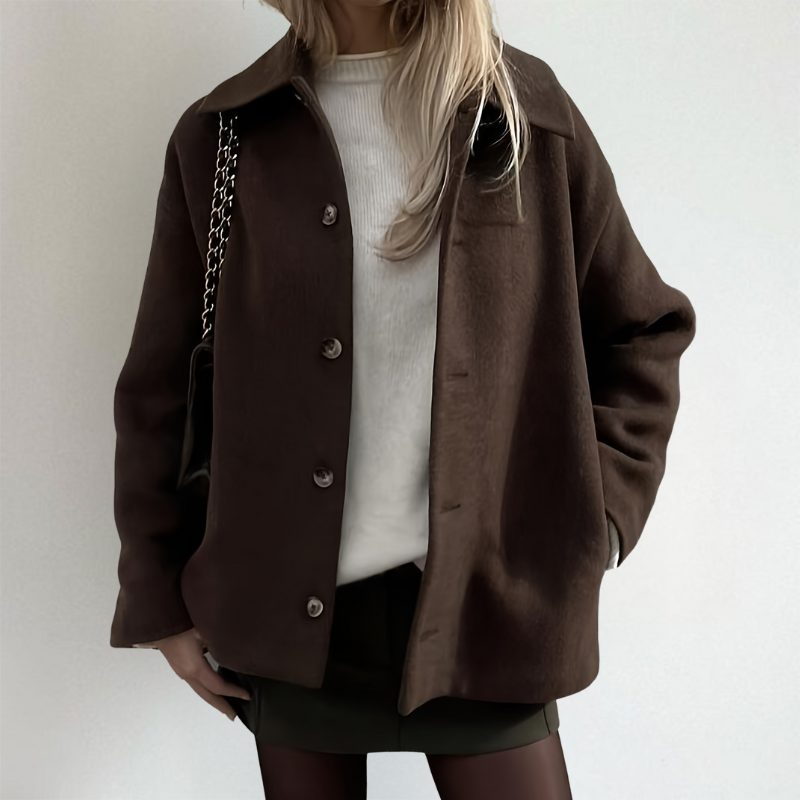 Oversized Shirt Collar Cardigan for Women