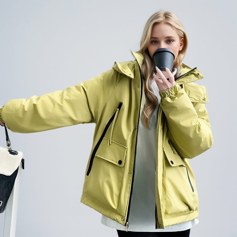 Oversized Stand Collar Raincoat with Multiple Pockets for Women - Grün