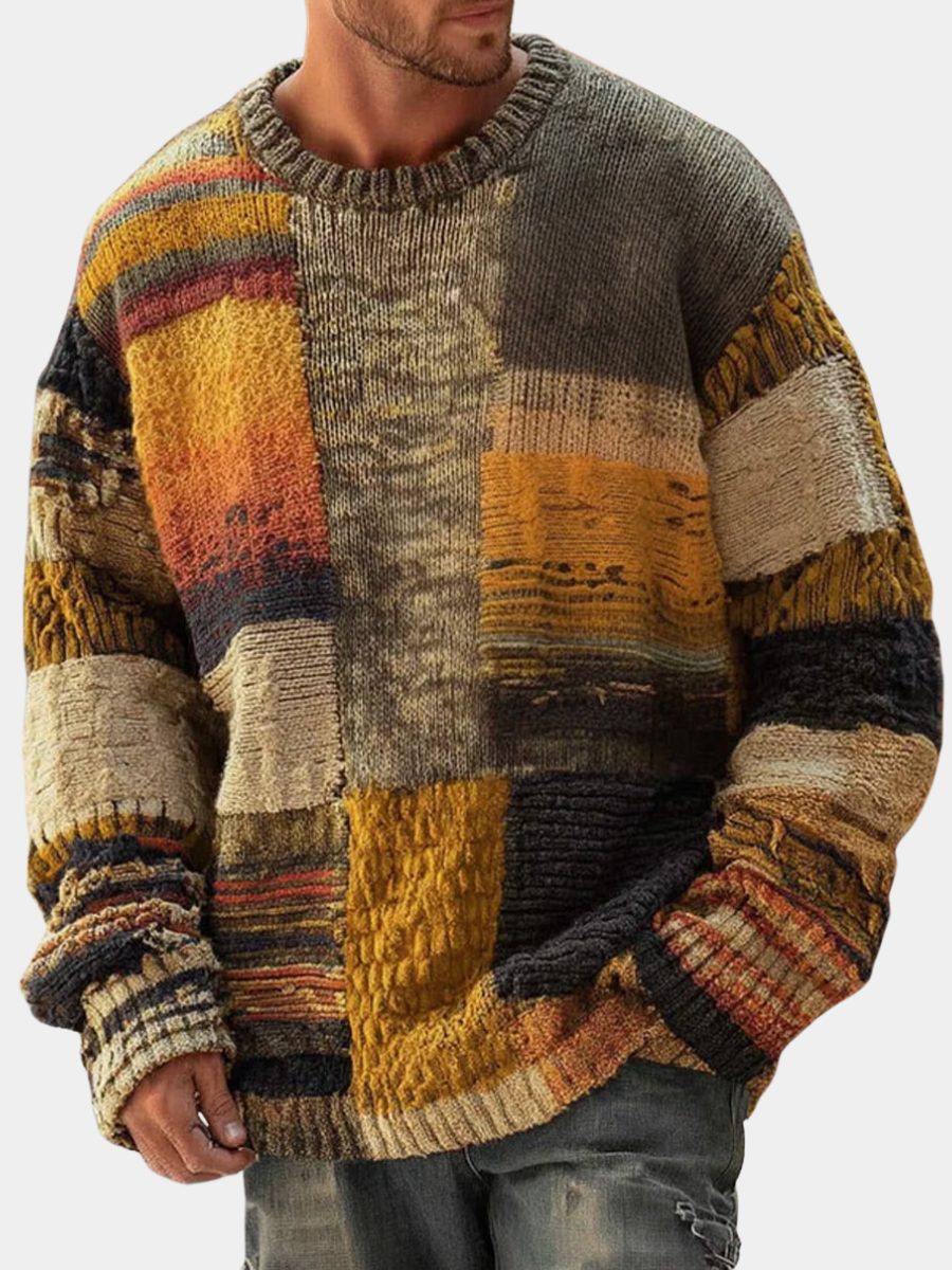 Patchwork Knit Jumper for Men