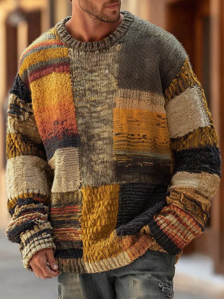Patchwork Knit Jumper for Men