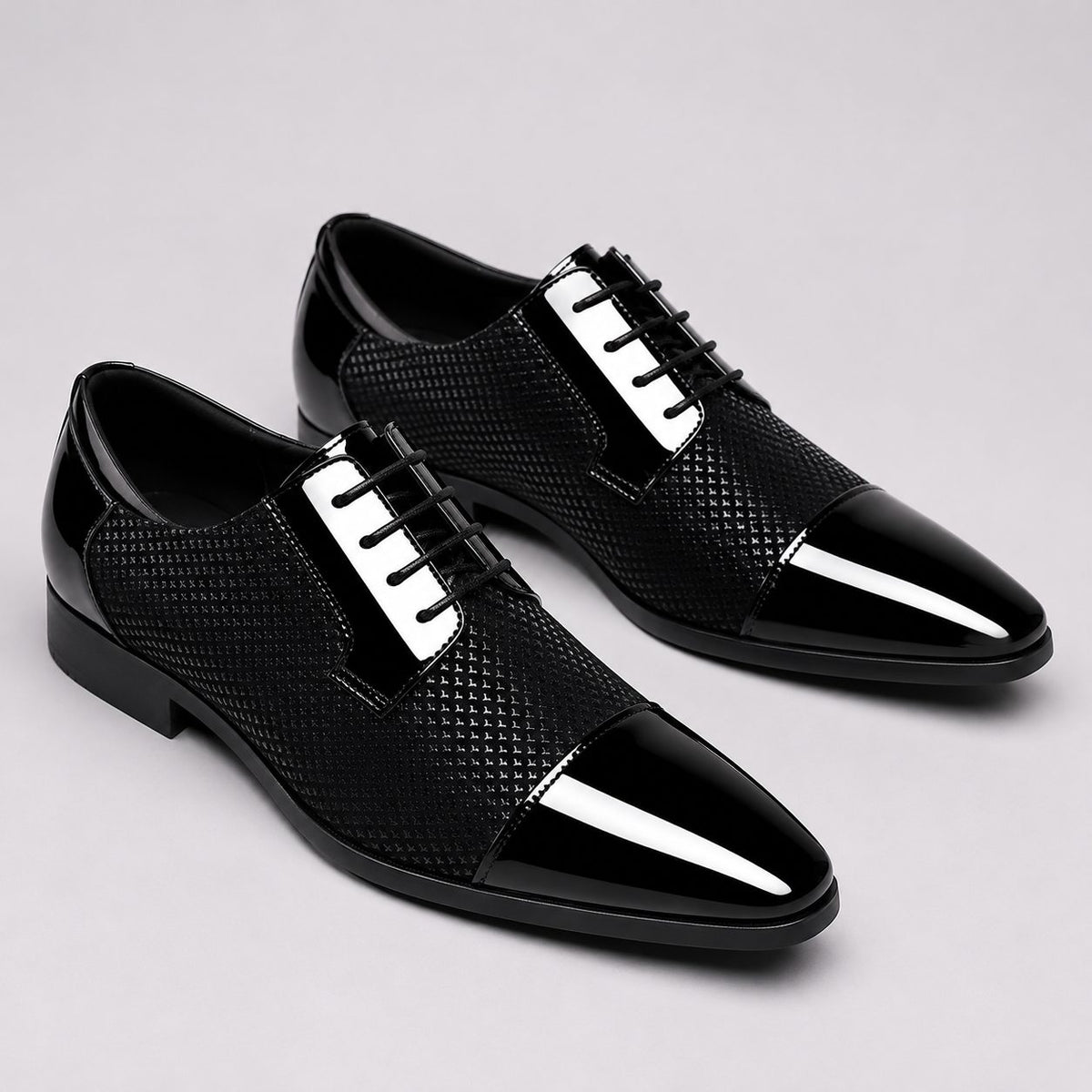 Patent Cap Toe Oxford Shoes for Men - Black