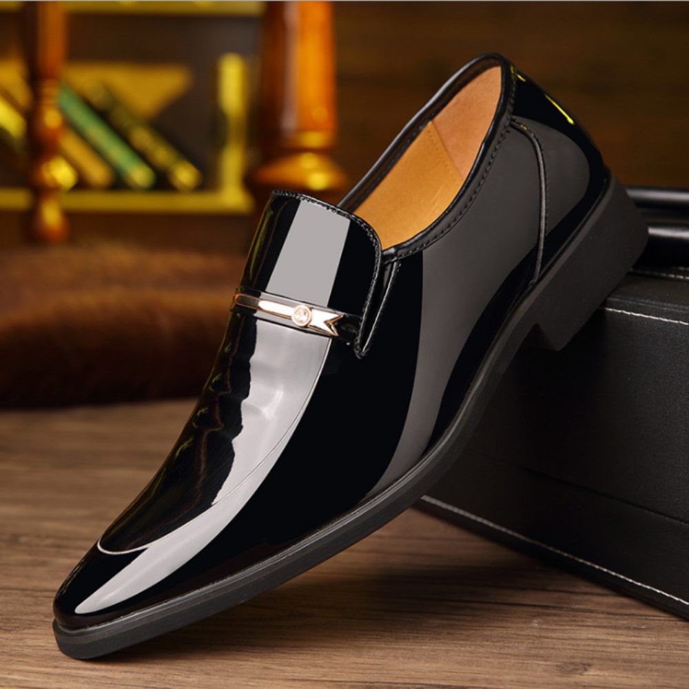 Patent Leather Loafers with Metal Bar Trim for Men