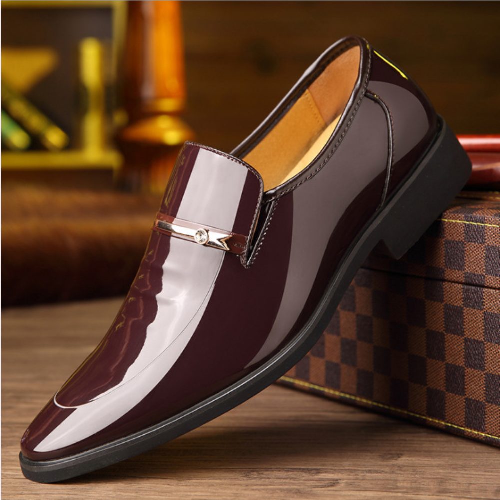 Patent Leather Loafers with Metal Bar Trim for Men - Brown