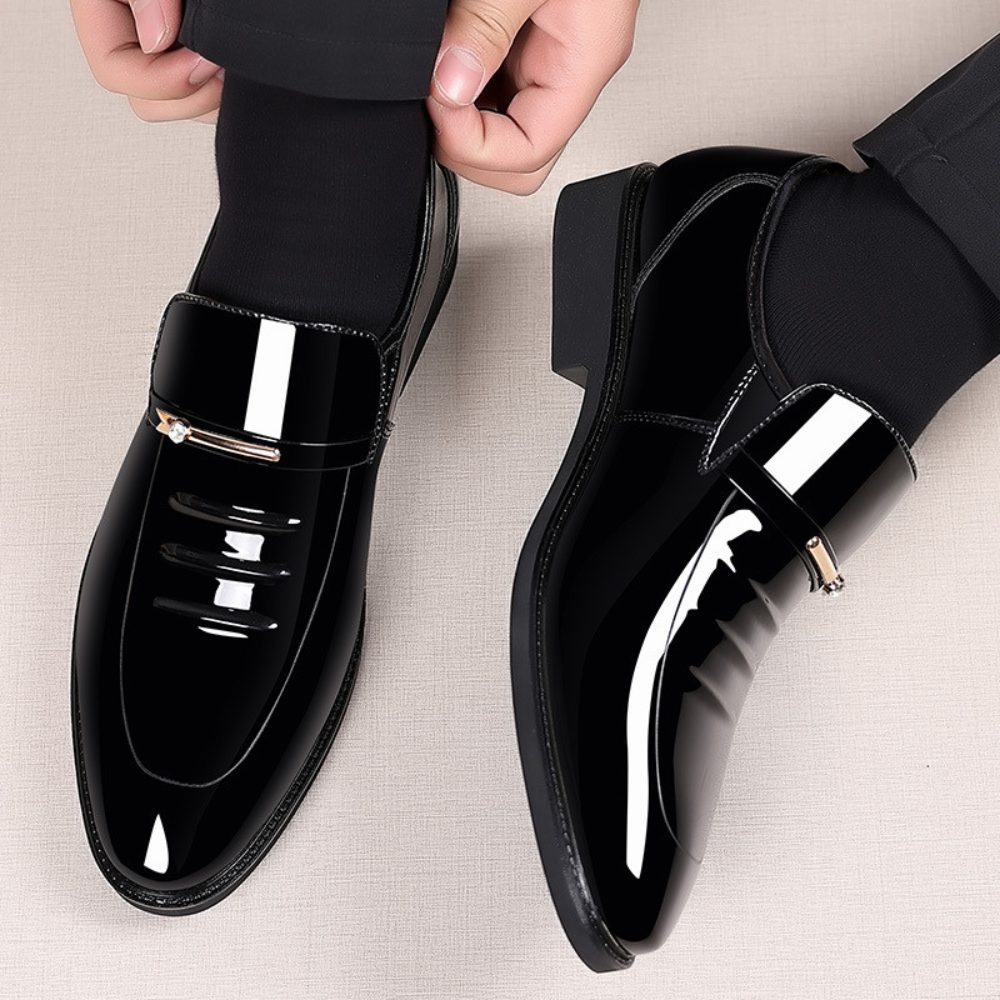 Patent Leather Loafers with Metal Bar Trim for Men
