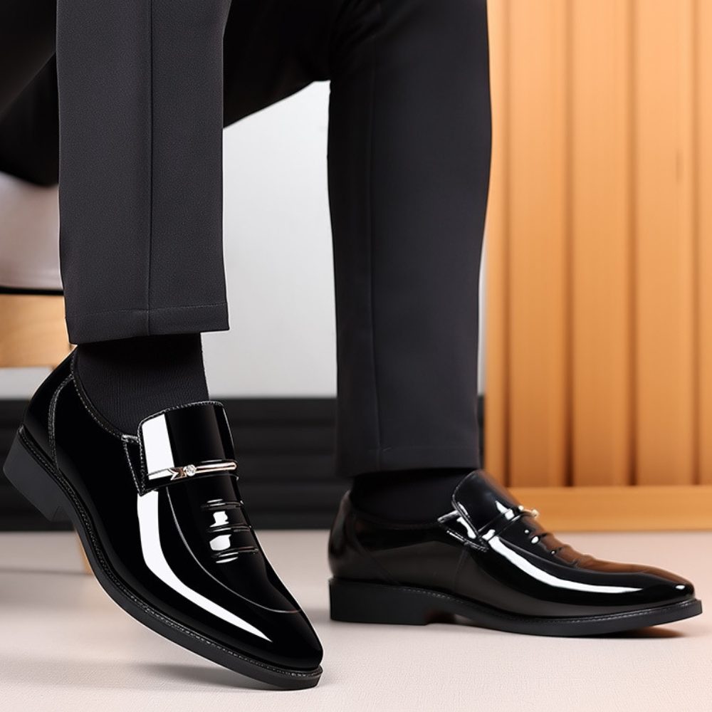 Patent Leather Loafers with Metal Bar Trim for Men - View 3