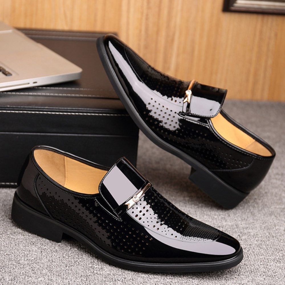 Patent Leather Loafers with Metal Bar Trim for Men - View 5