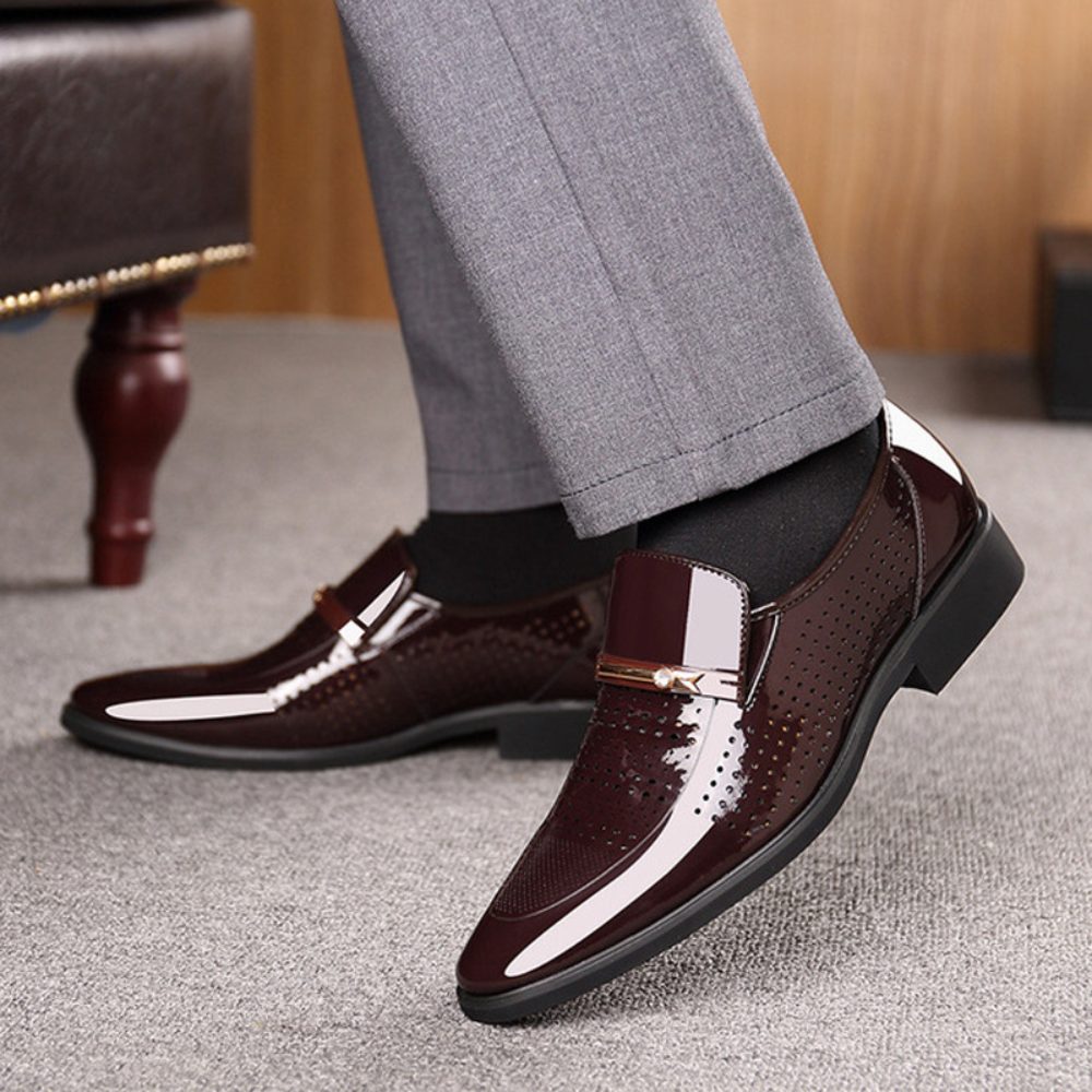 Patent Leather Loafers with Metal Bar Trim for Men - View 7