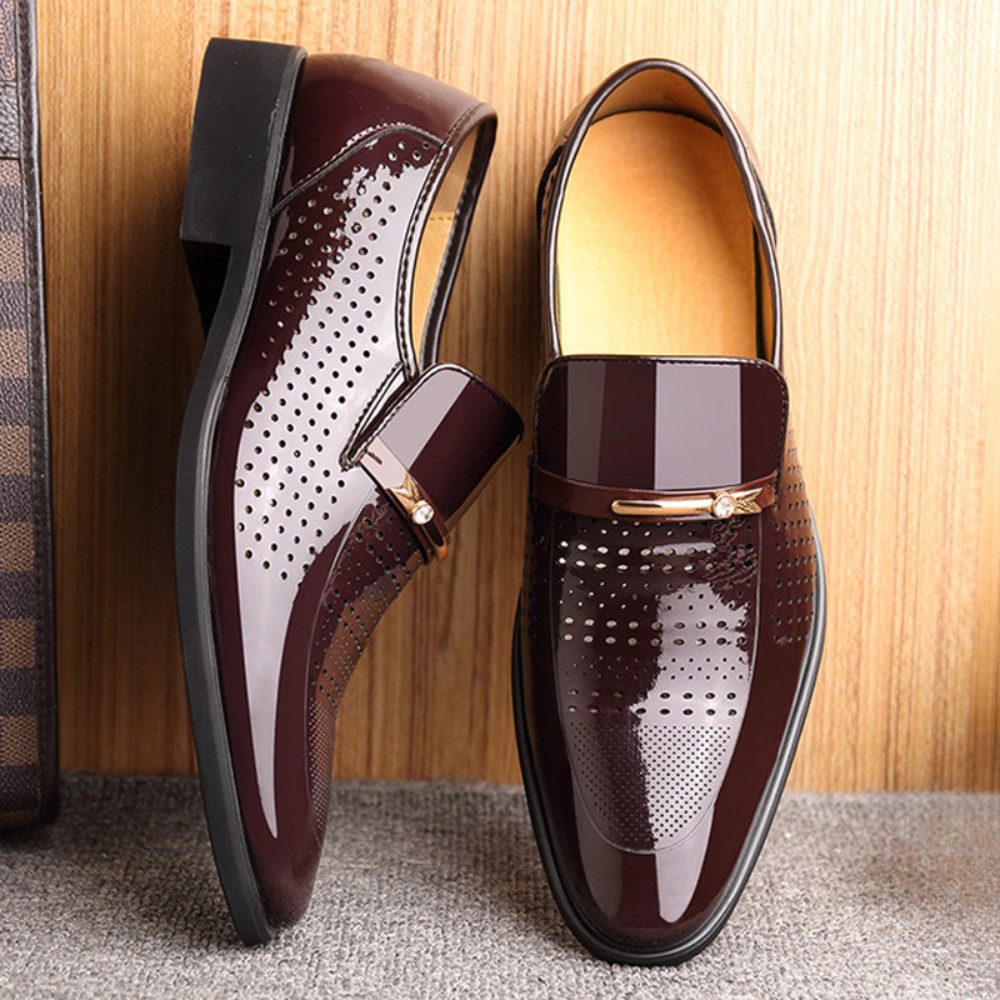 Patent Leather Loafers with Metal Bar Trim for Men - View 9