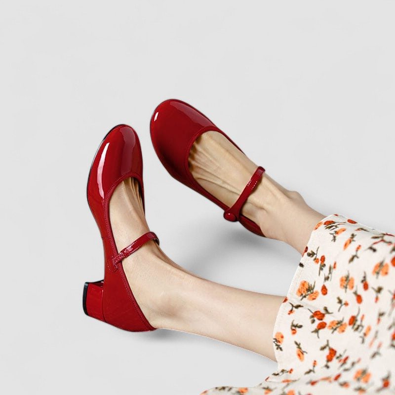 Patent Mary Jane Heels with Ankle Strap and Block Heel for Women - View 6