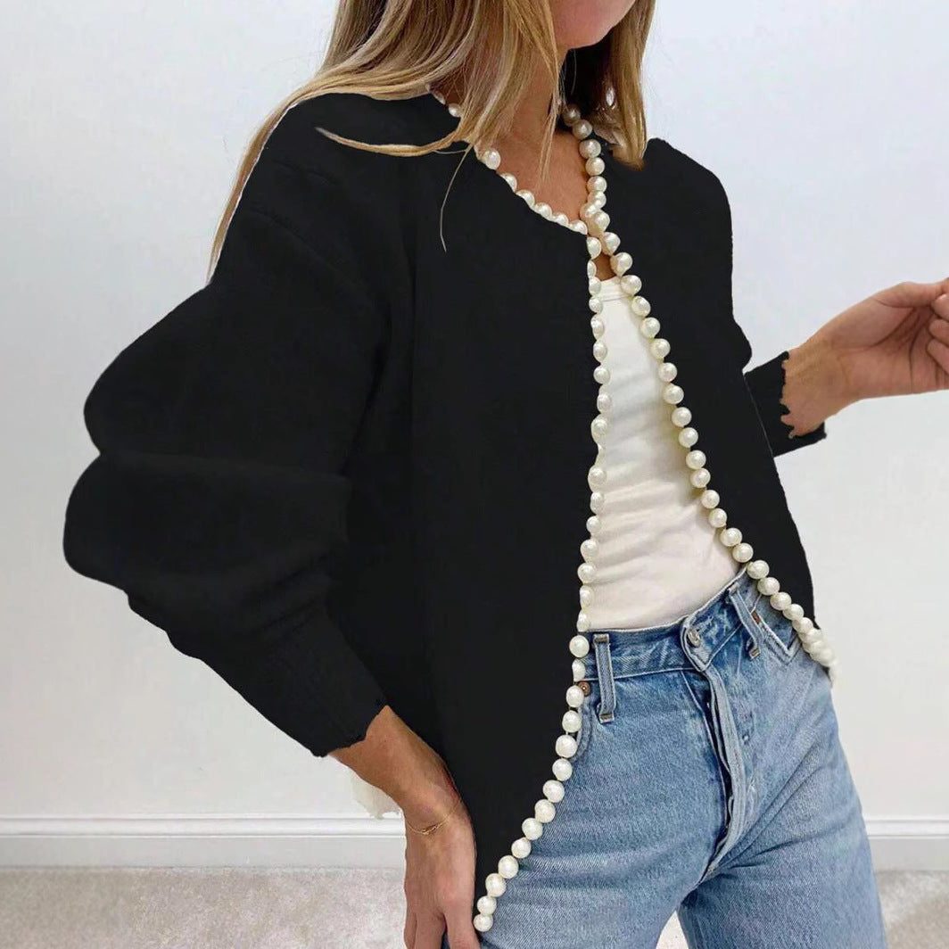 Pearl Button Ribbed Knit Cardigan for Women - View 4