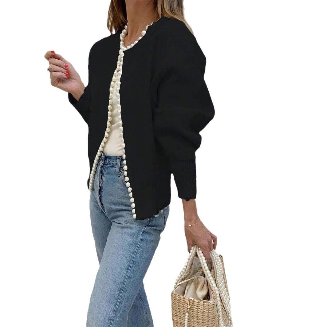 Pearl Button Ribbed Knit Cardigan for Women - View 5