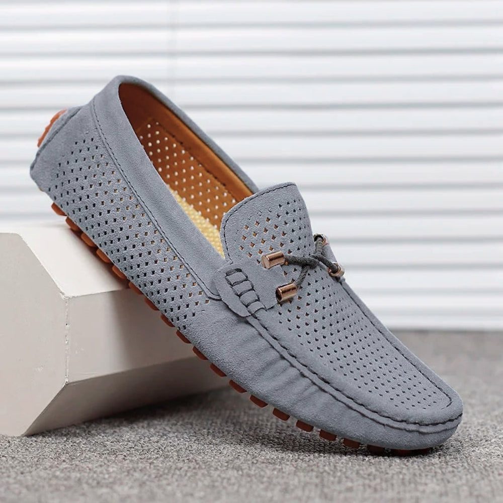 Perforated Slip-On Loafers for Men - Grey