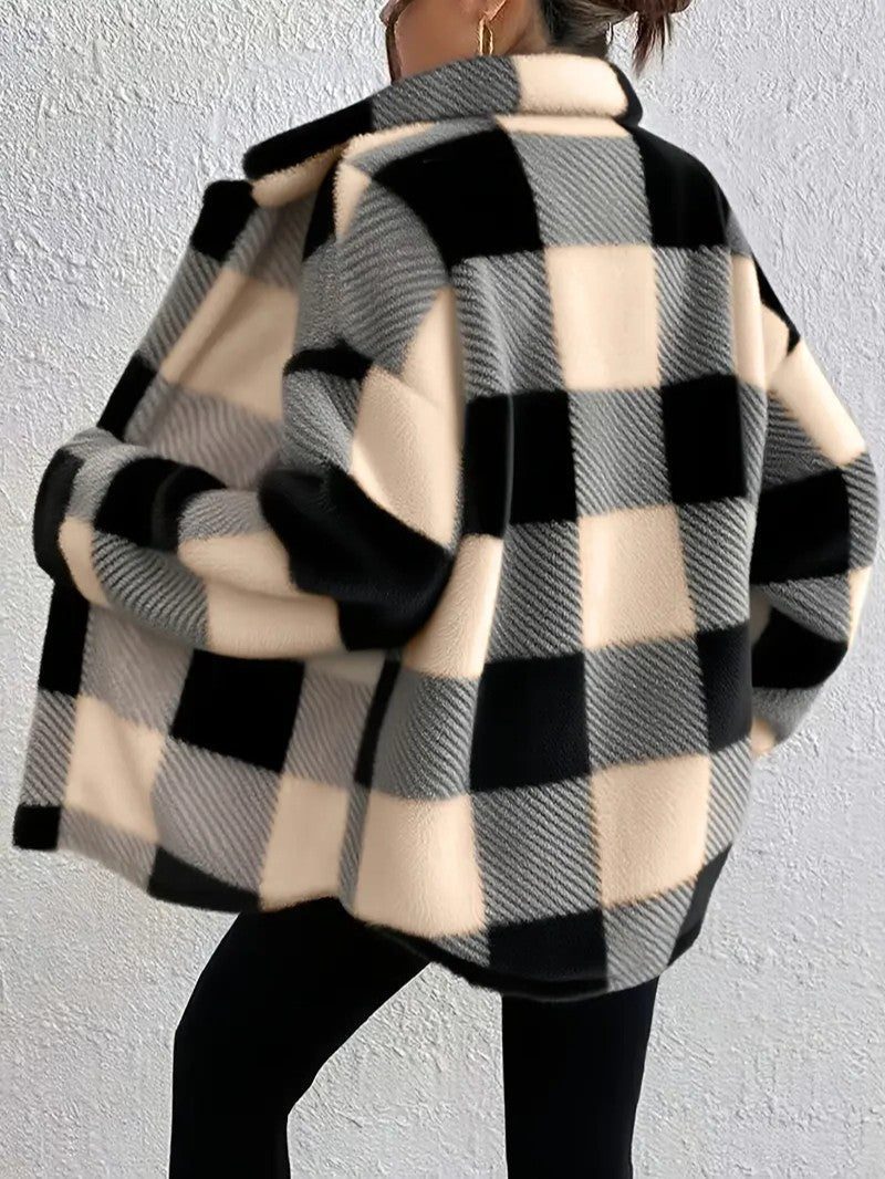 Plaid Button-Up Winter Jacket for Women - View 2