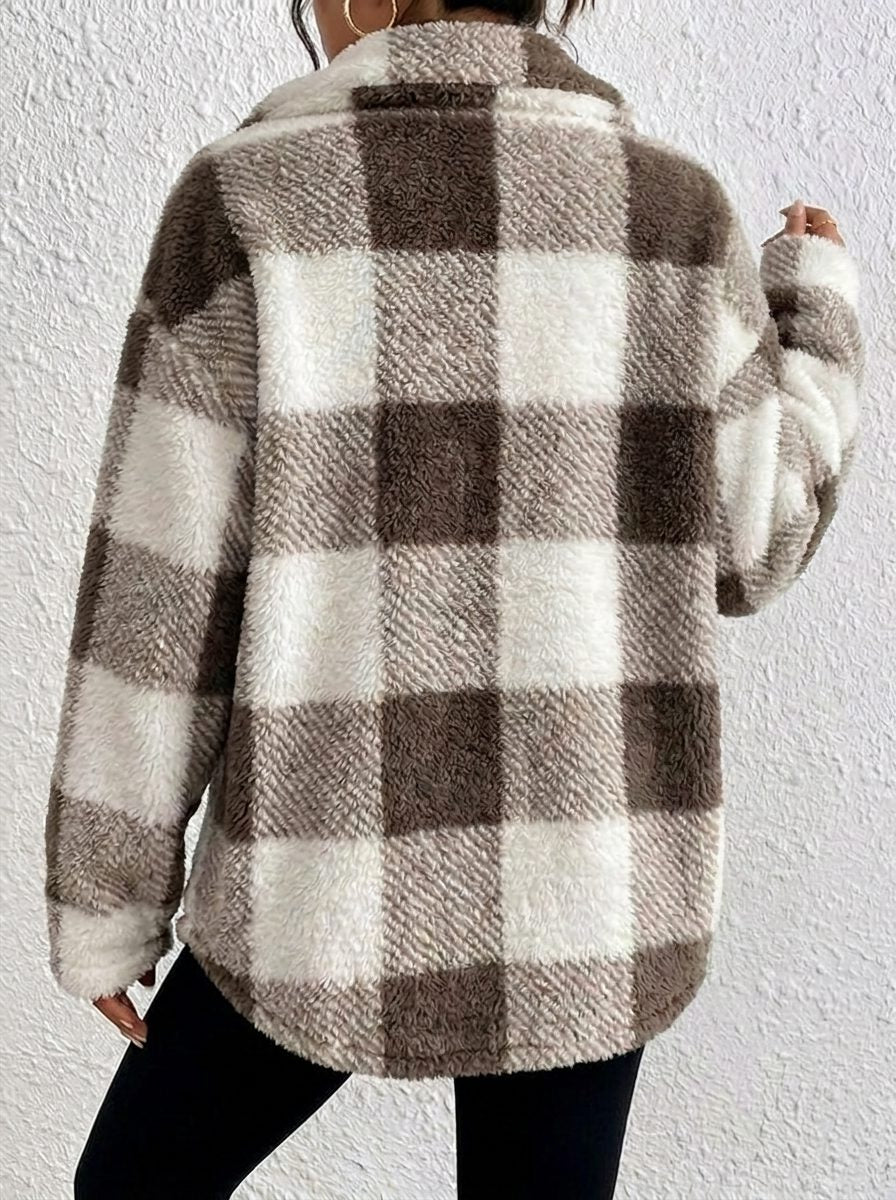 Plaid Button-Up Winter Jacket for Women - View 5