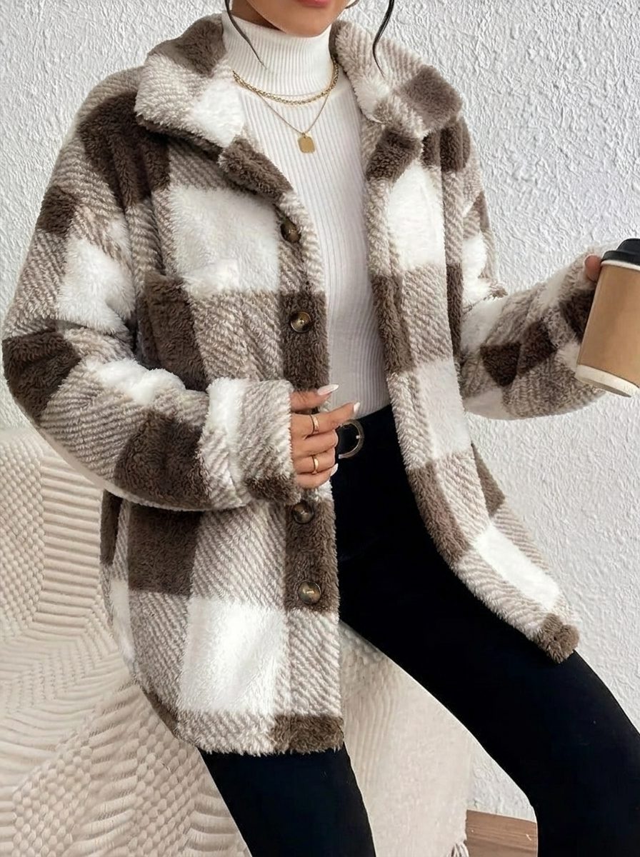 Plaid Button-Up Winter Jacket for Women - View 6