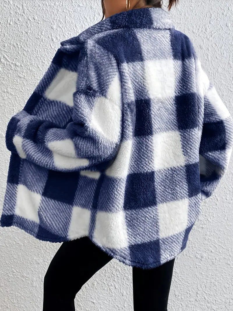 Plaid Button-Up Winter Jacket for Women - View 8