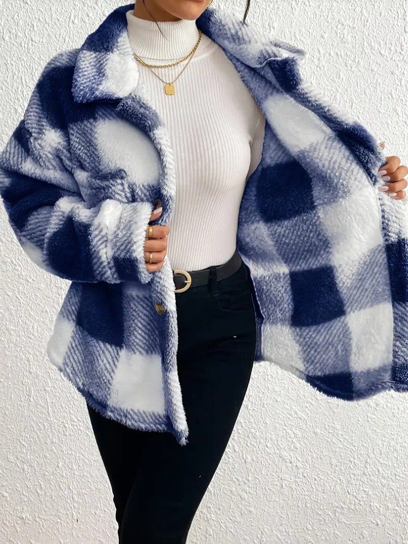 Plaid Button-Up Winter Jacket for Women - View 9