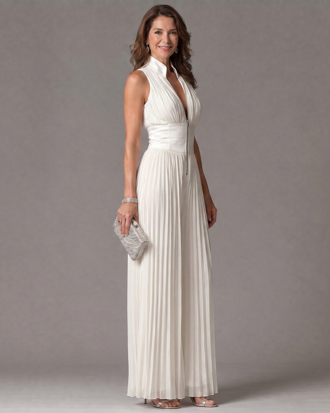 Pleated Halter Neck Wide Leg Jumpsuit for Women