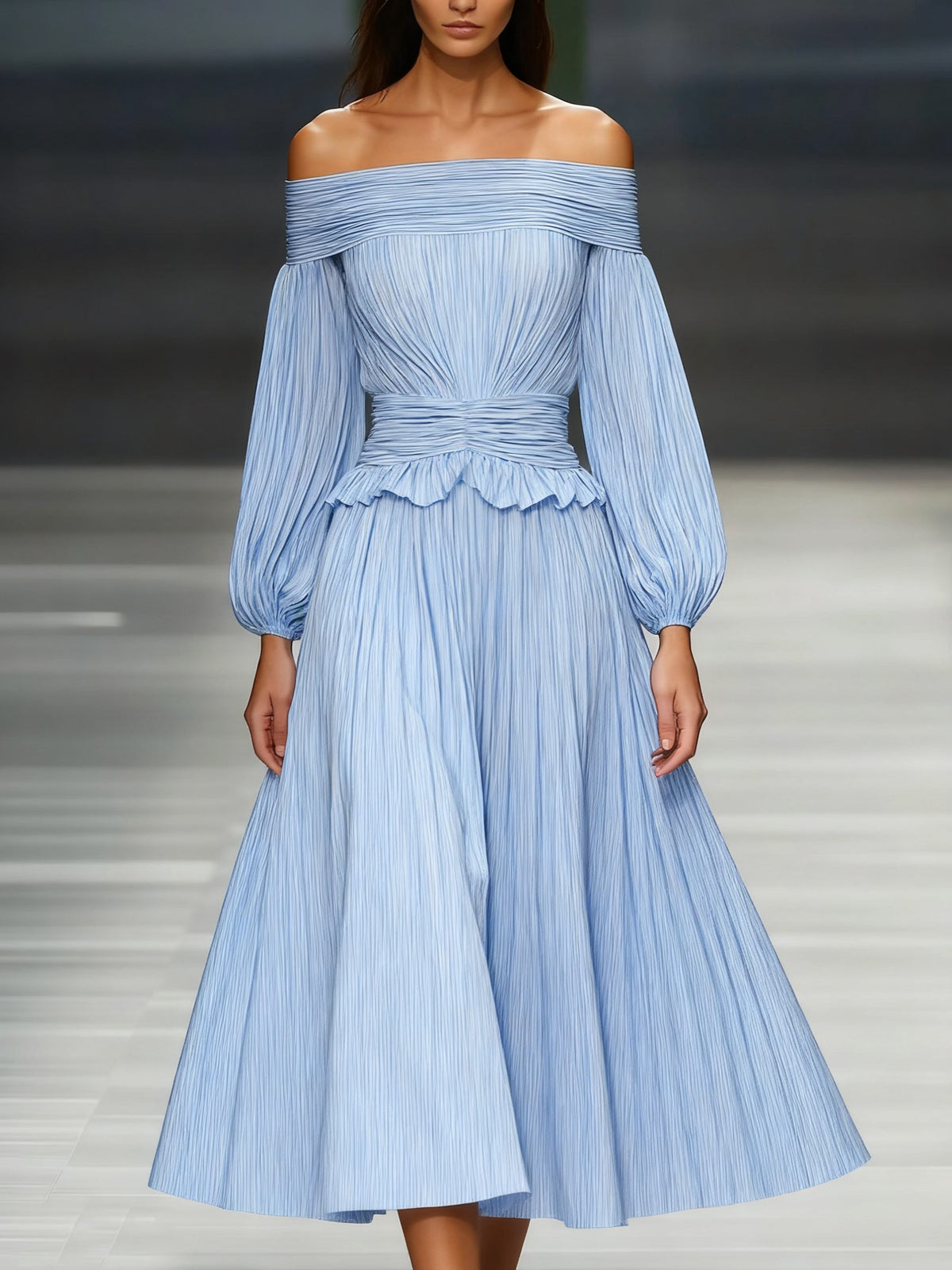 Pleated Off-Shoulder Autumn Wedding Guest Dress for Women