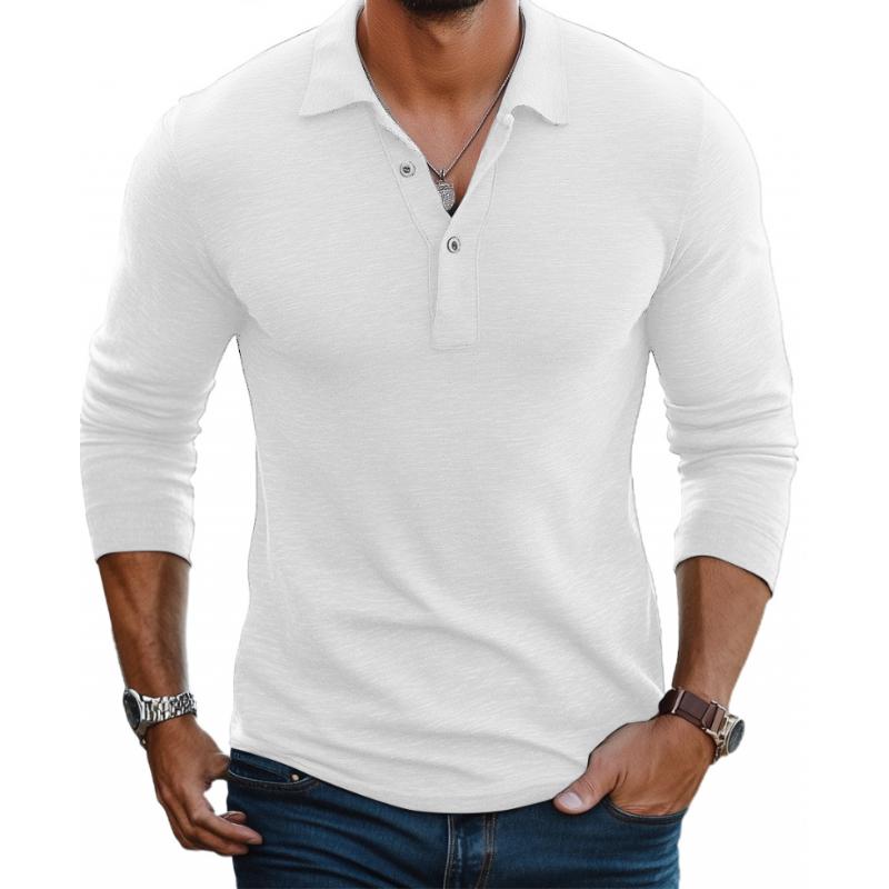 Long Sleeve Button Placket Polo Shirt for Men