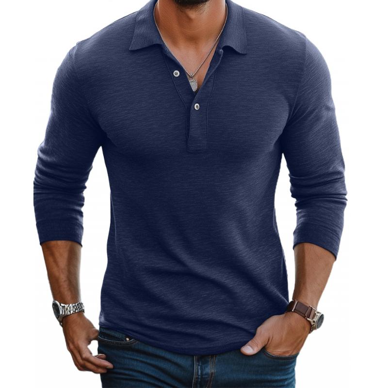 Long Sleeve Button Placket Polo Shirt for Men