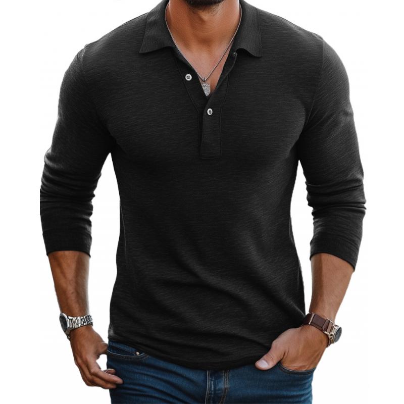 Long Sleeve Button Placket Polo Shirt for Men
