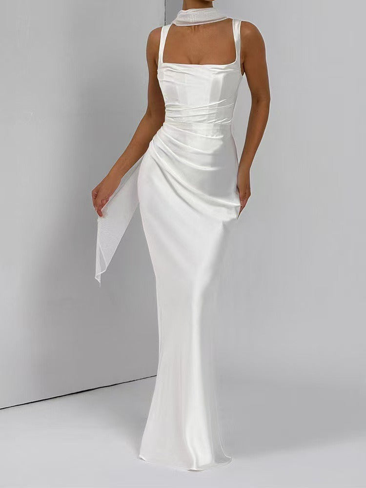 Square Neck Maxi Evening Dress for Women