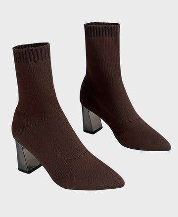 Pointed Toe Block Heel Sock Boots for Women