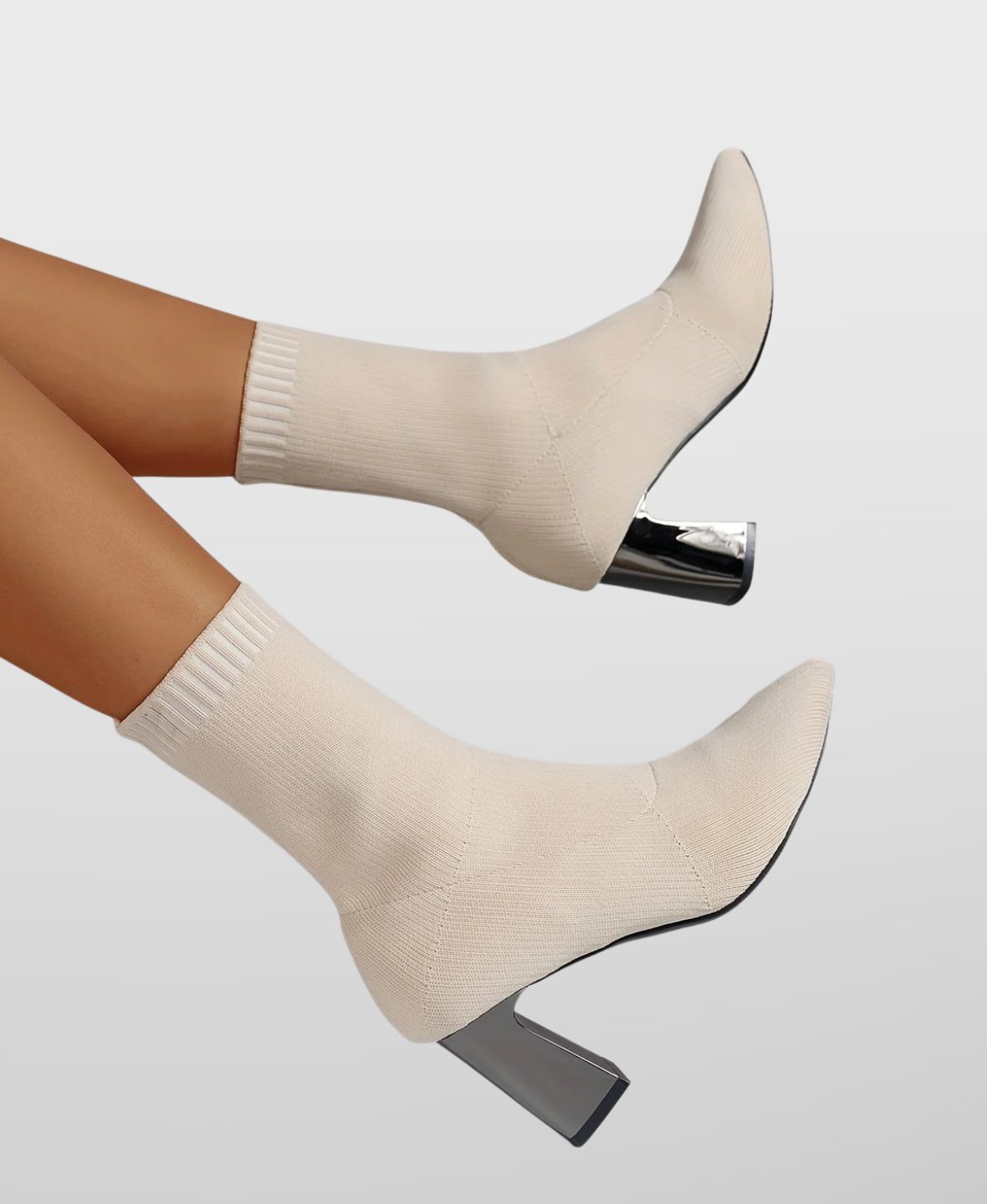 Pointed Toe Block Heel Sock Boots for Women - View 9