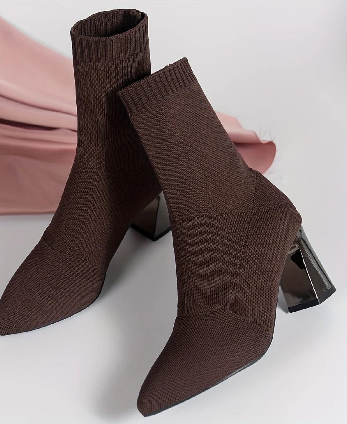Pointed Toe Block Heel Sock Boots for Women - View 2