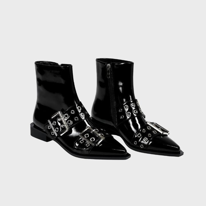 Pointed Toe Buckle Biker Boots for Women