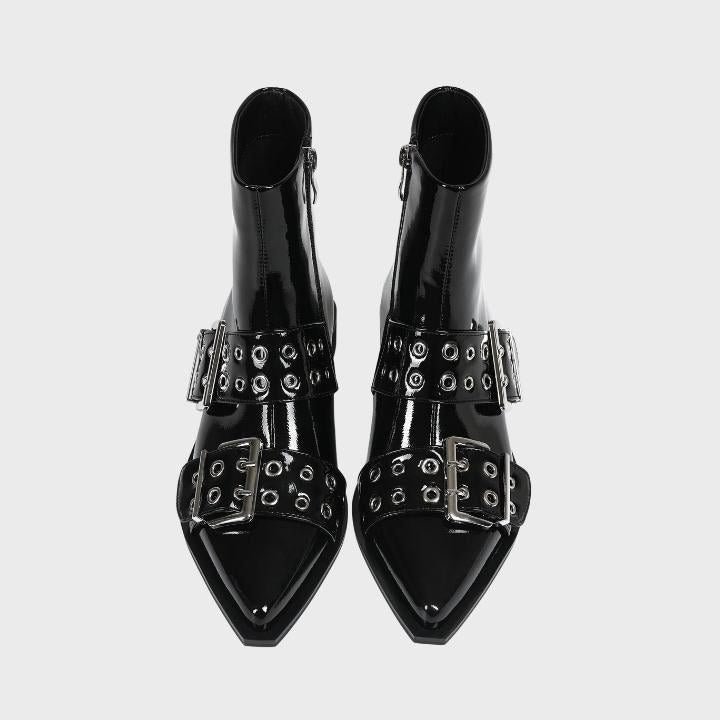 Pointed Toe Buckle Biker Boots for Women