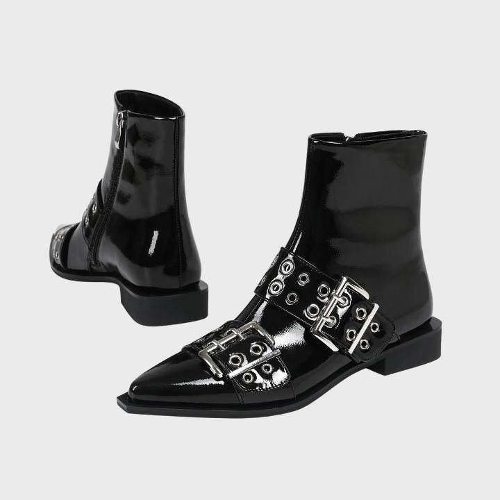 Pointed Toe Buckle Biker Boots for Women - View 4