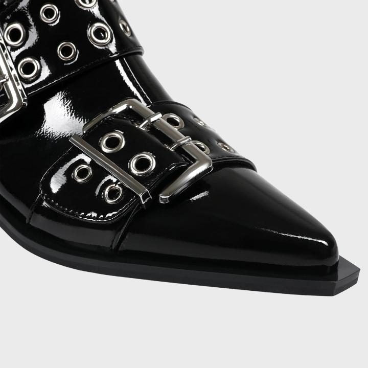 Pointed Toe Buckle Biker Boots for Women - View 9