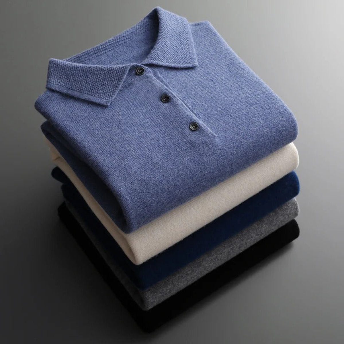 Polo Neck Cashmere Knit Jumper Long Sleeve for Men - View 10