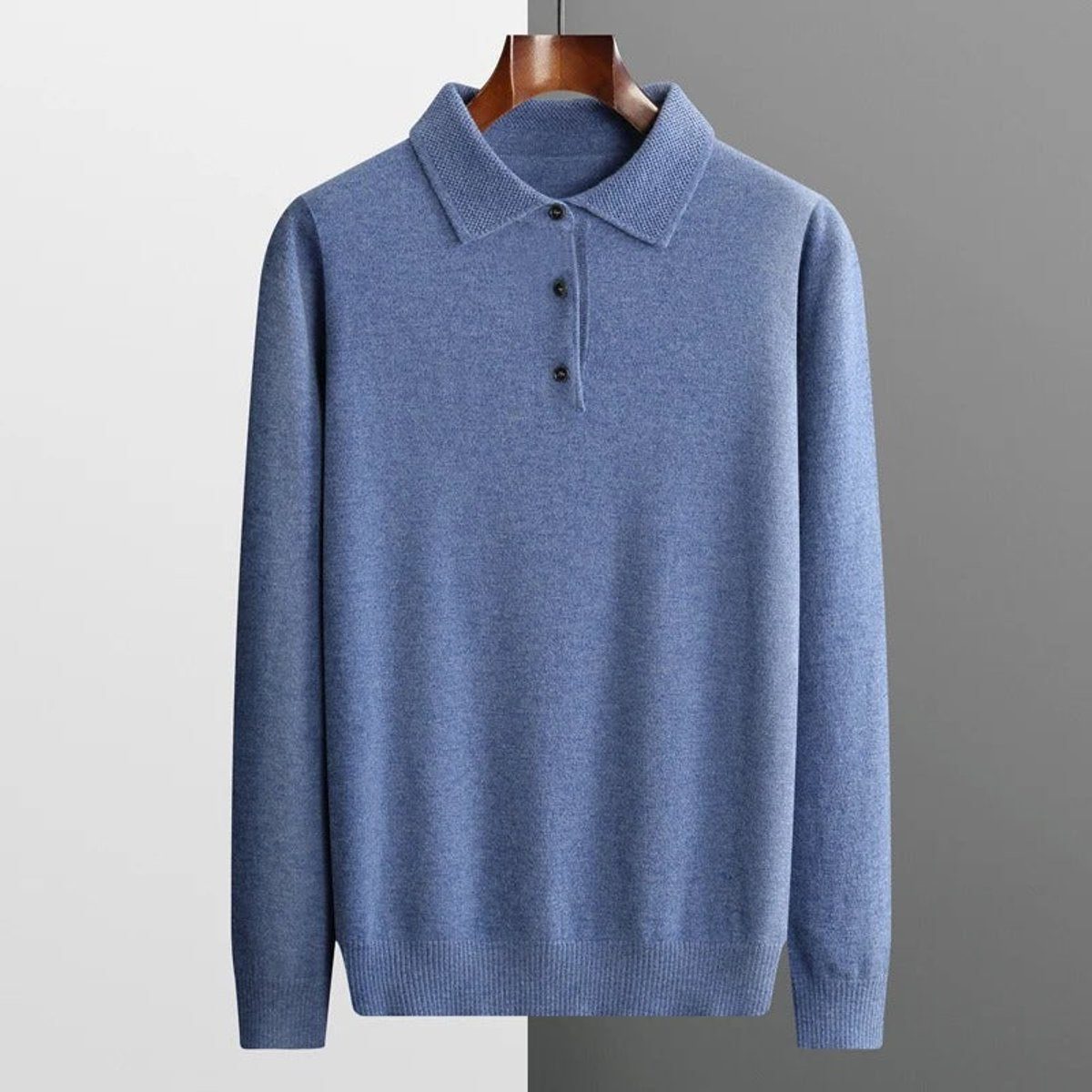 Polo Neck Cashmere Knit Jumper Long Sleeve for Men - View 12