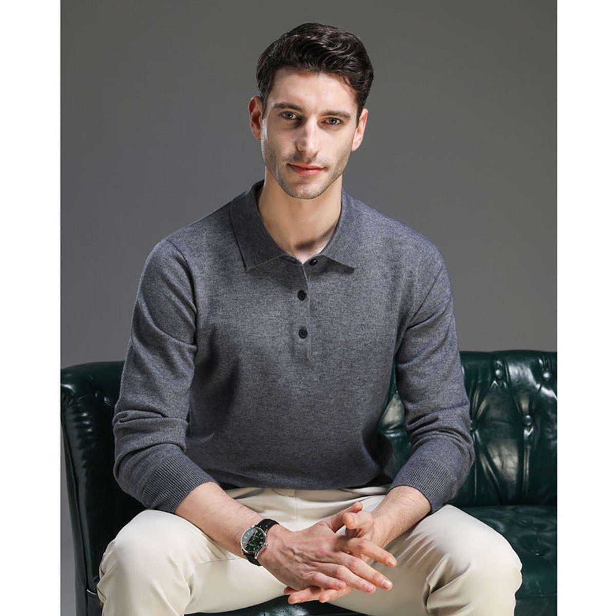 Polo Neck Cashmere Knit Jumper Long Sleeve for Men - View 14