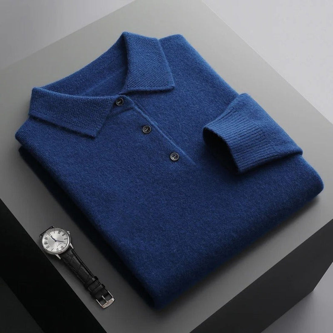 Polo Neck Cashmere Knit Jumper Long Sleeve for Men