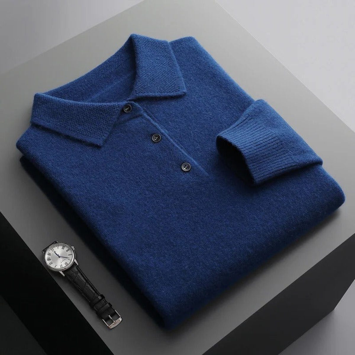 Polo Neck Cashmere Knit Jumper Long Sleeve for Men