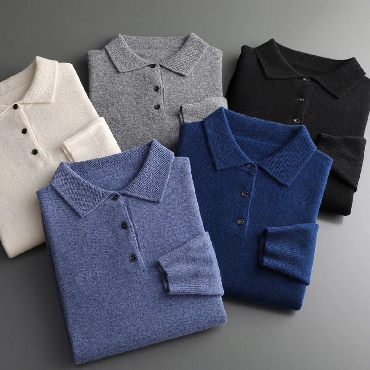 Polo Neck Cashmere Knit Jumper Long Sleeve for Men - View 5